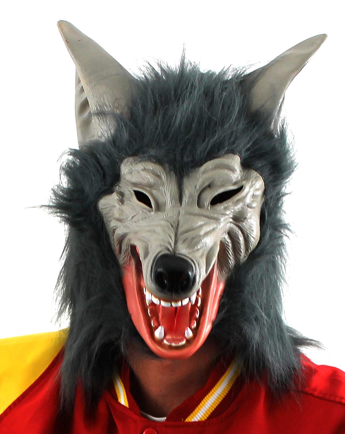 HALLOWEEN WEREWOLF MASK FANCY DRESS ACCESSORY - LATEX OVERHEAD WOLF MASK WITH POINTED EARS AND GREY FUR - PERFECT ACCESSORY FOR HALLOWEEN FANCY DRESS COSTUMES
