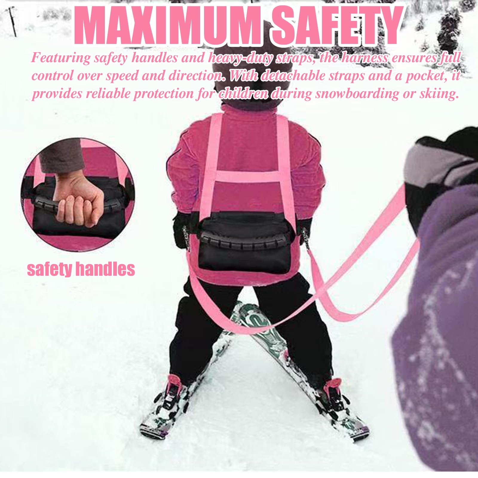 Pasek do snowboardu dla dzieci, pasek narciarski ze zdejmowaną linką i torbą, pas snowboardowy dla dzieci, uprząż snowboardowa dla dzieci, dla chłopców, dziewczynek, początkujących