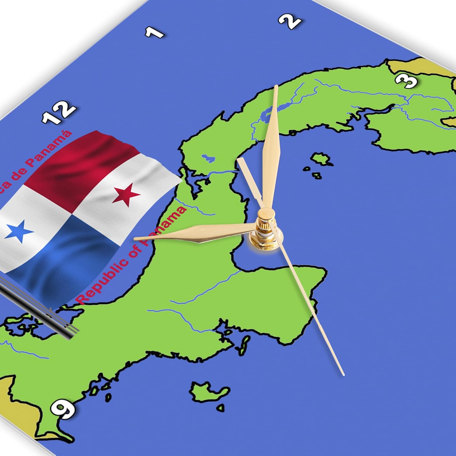 3dRose DPP_47677_2 Flag and Map of Panama with Republic of Panama Printed in Both English and Spanish Wall Clock, 13 by 13-Inch