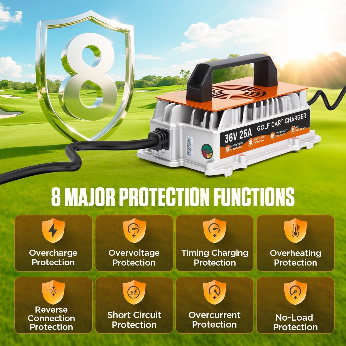 36 Volt Golf Cart Battery Charger, for EZGO/Yamaha/Club Car Battery Charger 36 Volt 25 AMP, IP67 Waterproof Fully Automatic Smart Fast Charging with 16Ft Cable, for Lead-Acid Batteries