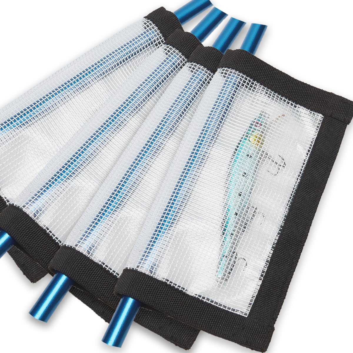 Angelköder-Wraps, 4 Packungen, haltbare Netzstoff-Köderabdeckungen aus transparentem PVC, große Köderaufbewahrung und Drillingshaken-Schutz (13 cm Bx20.8 cm L), geeignet für die meisten Köder