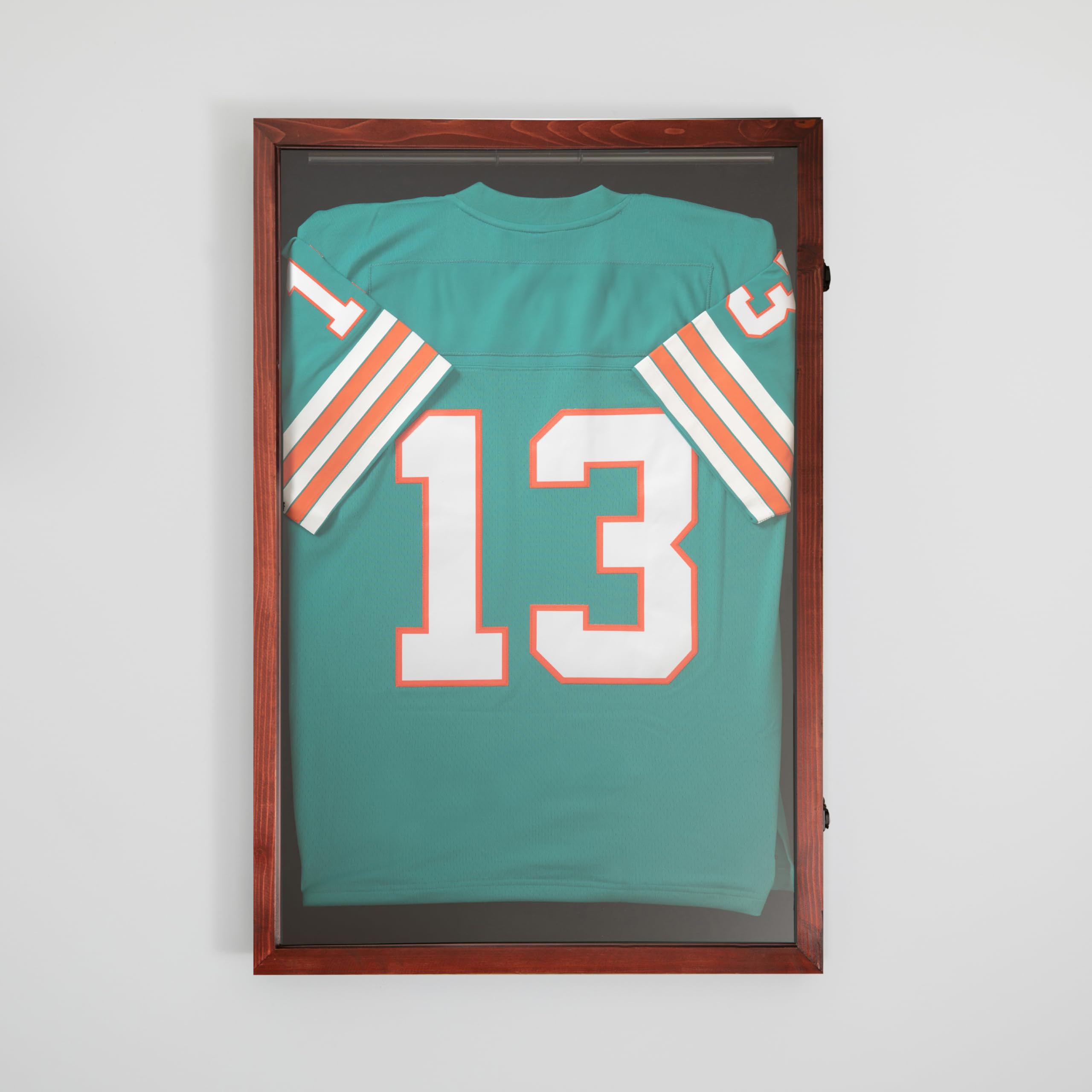 BizChair24x36 Jersey Display Case with Solid Pine Wood Frame, UV Treated Window, Velvet Backing Board, and Anti-Theft Lock in Mahogany