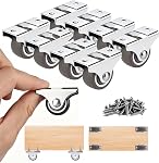 1 Inch Small Rigid Caster Wheels, 4 Pack Non-Swivel Low Profile Plate Casters, No Floor Marks Silent Rubber Replacement Wheels for Furniture, Trundle Beds, Drawers, Rolling Doors, Cabinets | Low Profile, Non-Marks, Smooth Rolling, Steel Fixed Bracket