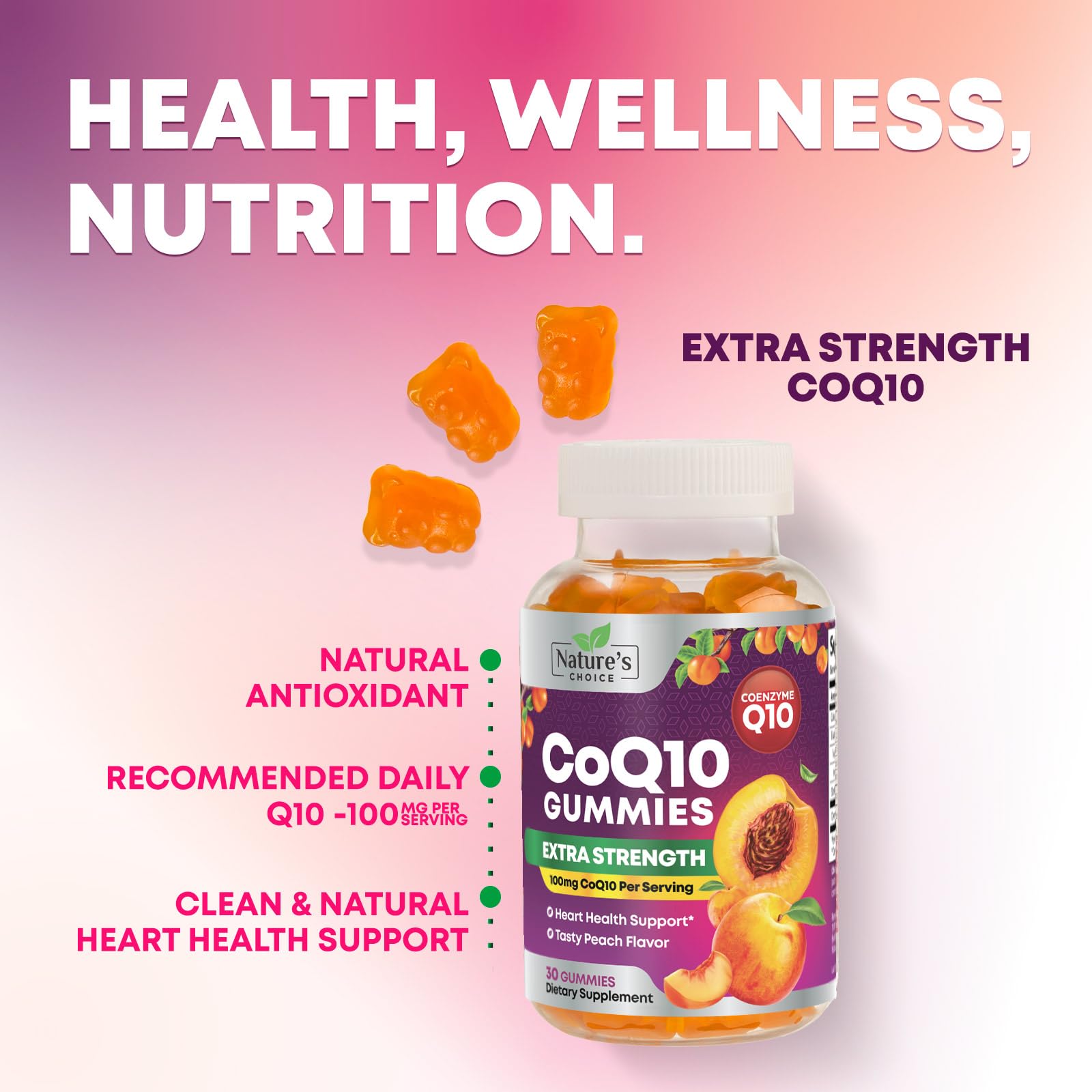 CoQ10 Gummies 100mg - 3X Strength Co Q10 Gummies - High Absorption Coenzyme Q10 Heart Health & Cellular Energy Support - Co Q 10 Gummy Antioxidant Supplement - Vegan - Tasty Peach Flavor - 30 Gummies — Amazon image 5