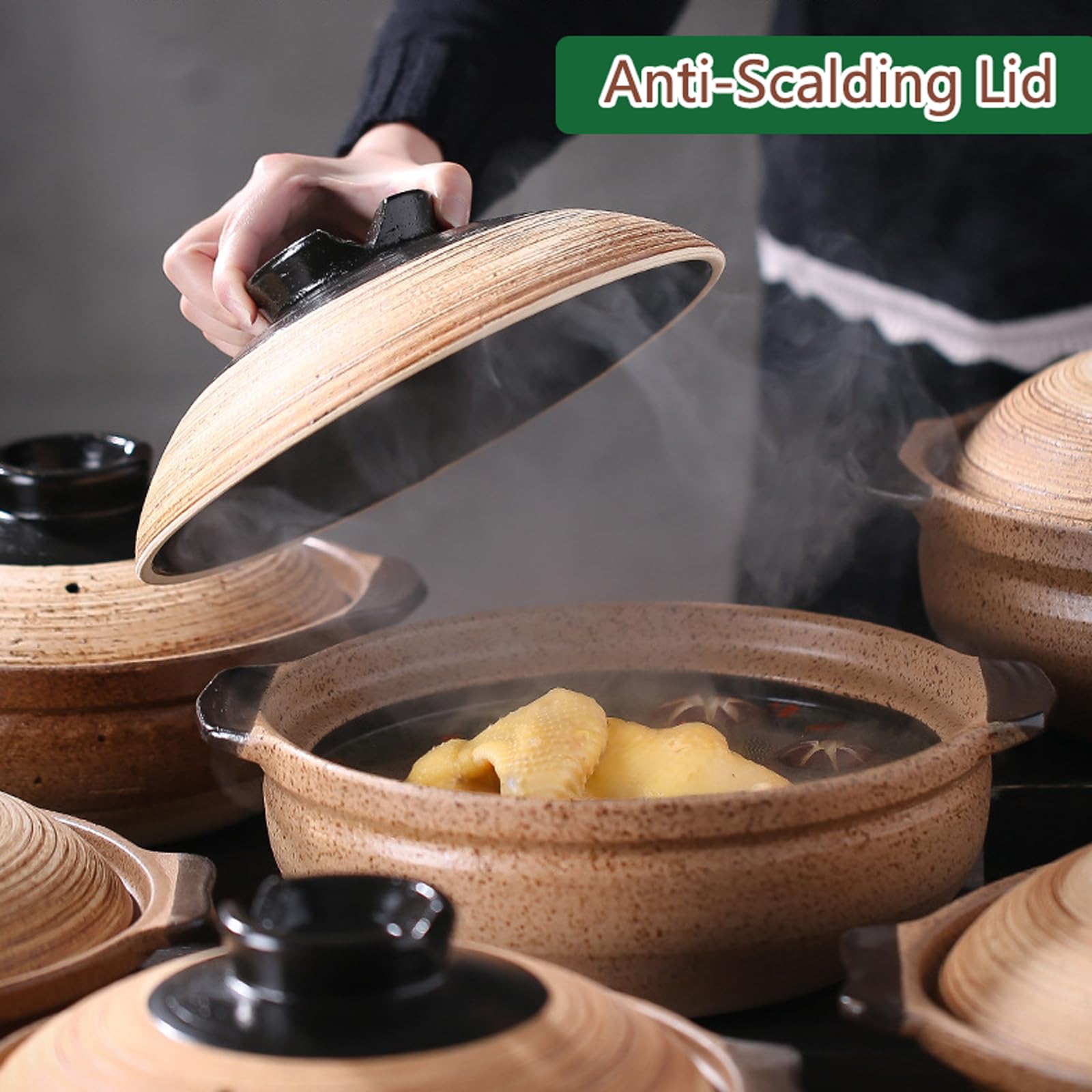 Cazuela de Cerámica Japonesa,Cazuela de Barro,Olla Redonda de Barro,Cazuela de de cerámica sopas,Olla de cerámica for cocinar,Fácil de Limpiar,para Hacer sopas,cocinar arroz y guisos