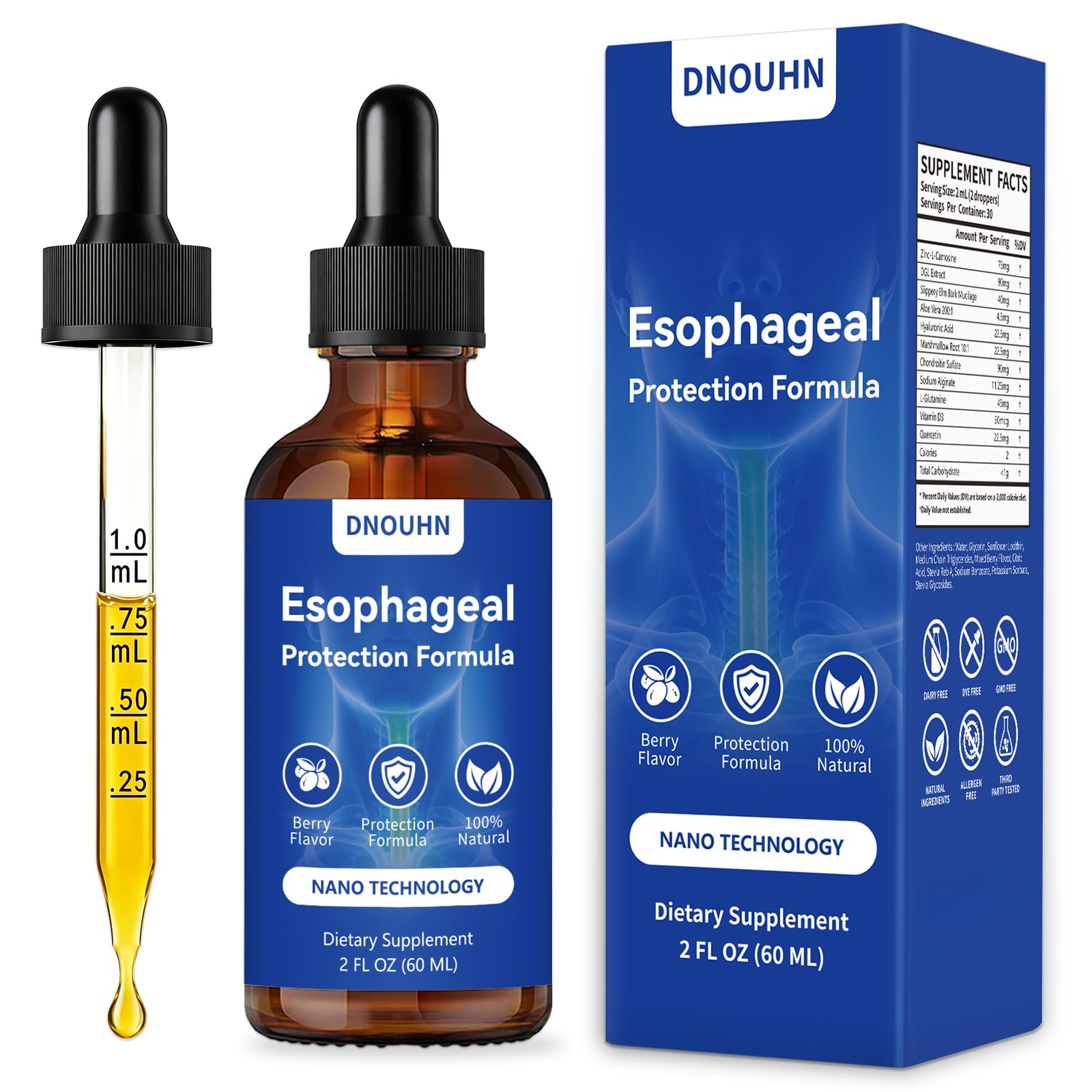 EsoRepair Nano Drops, with Slippery Elm Bark, Zinc L-Carnosine, L-Glutamine, Aloe Vera Extract | Supports Digestive, Throat & Stomach Wellness, Non-GMO, Dairy-Free, 2 Fl Oz