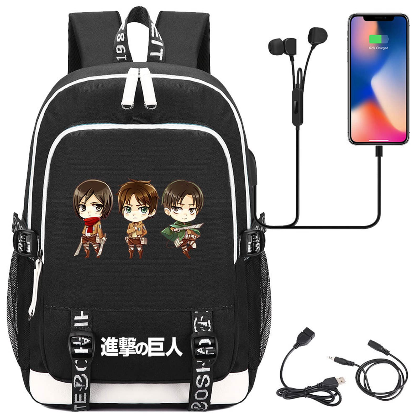 POWERFY Attack On Ti-tan Student Backpack, Large Capacity Backpacks with USB Charge Port, Unisex Practical Bookbags for Camping Picnic