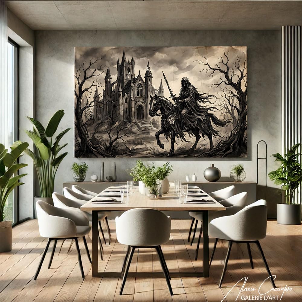 Alessio Cacciatore Quadro Cavaliere - Poster decorativo murale gotico - Stampa su tela in bianco e nero - Quadro cattedrale - Decorazione murale medievale - Deco Gaming Mural (40 x 30 cm)