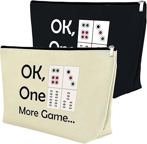 2 unids Mahjong amante regalo maquillaje bolsa Mahjong jugador regalo Mahjong niñas bolsa de cosméticos, negro beige (Black+beige), Viajes
