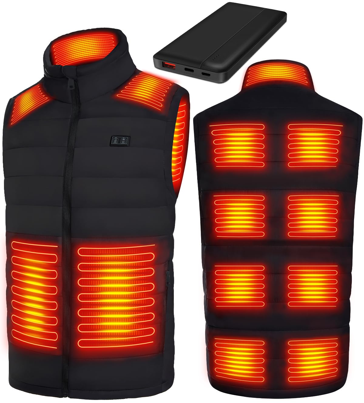 Gilet Chauffant Avec Batterie Incluse, Veste Chauffante Homme, Électrique USB Vêtement de Chauffage avec 13 Zones de Chauffé 3 Températures Réglables Gilet