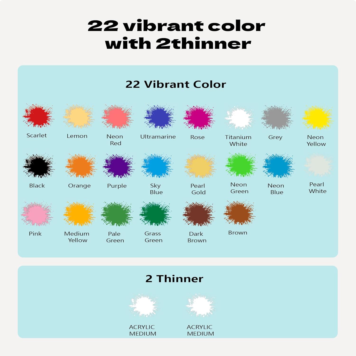 Airbrush Paint - 22 Colors Airbrush Paint Set with 2 Tinner, Plastic & Wood Acrylic Air Brush Paint Kit Ready to Spray, Water-Based for Artists Beginners Hobbyist, 0.67 Fl Oz/20ml
