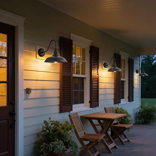 Miniatura 9 de Lámpara de granero de cuello de cisne para exteriores de 14 pulgadas para granja, lámpara de pared exterior de bronce para porche, aplique de pared