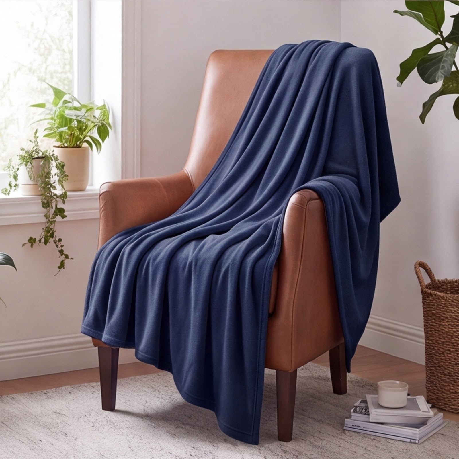 YXRS Warm Fluffy Blanket 135 x 190 cm Polyester Blankets for Bed Super Soft Warm Cosy for Sofa/Couch/Bed Throw, Navy Blue