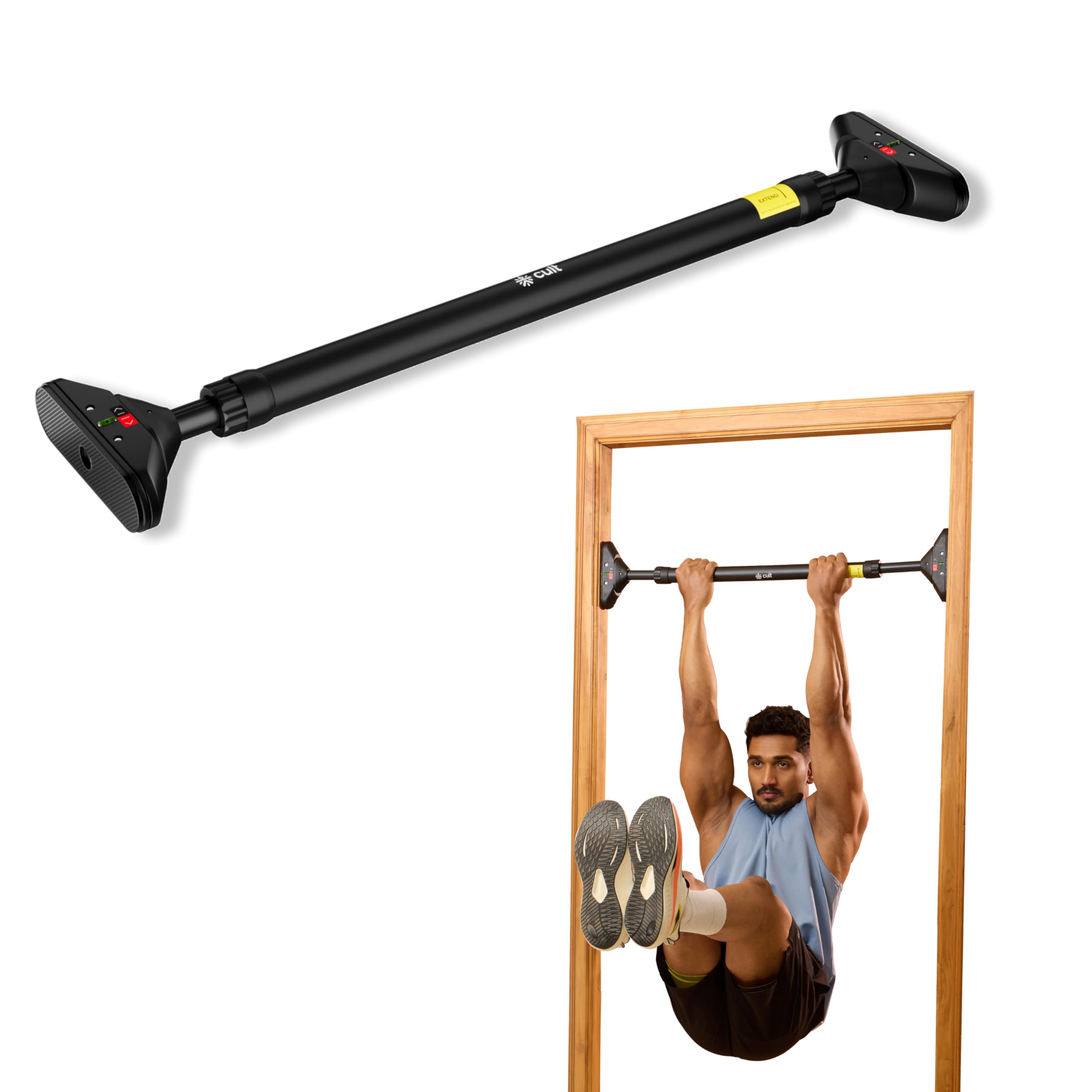 Cult Adjustable Pull-Up Bar for Doorway | Heavy-Duty Steel | Multi-Grip Home Gym Bar for Pull Ups, Chin Ups & Core Workout | Size - 72-110cm