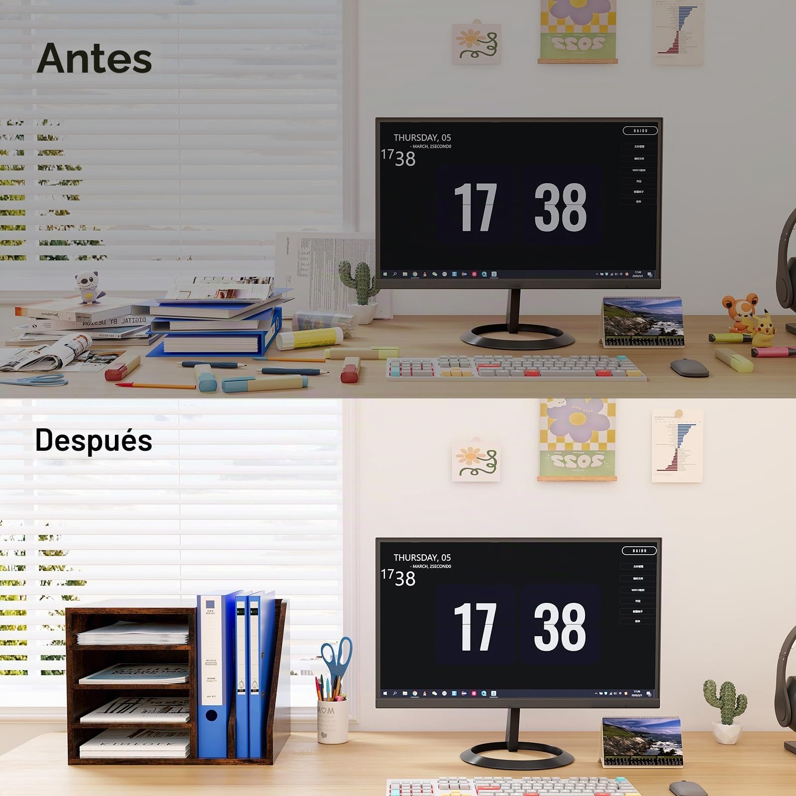 EasyPAG 6 Compartimentos Madera A4 Bandeja Archivo Organizador Escritorio Soporte Documentos Clasificador Oficina Almacenamiento Papeles Estante Folios,Marrón
