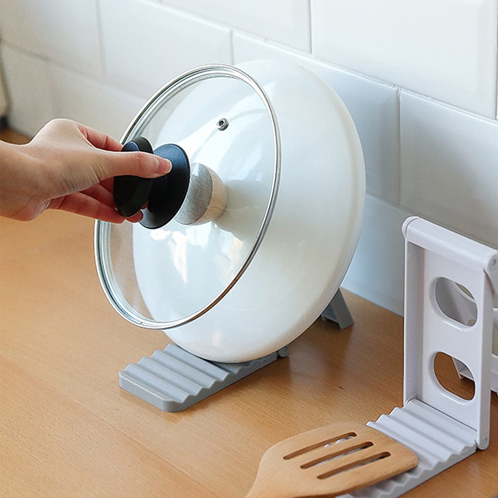 Estante para Tapas de ollas, Organizador de Tapas para cacerolas, Estante Plegable para Tapas de ollas, Cuchara, espátula, Soporte para Almacenamiento de Platos, Estante de Secado,