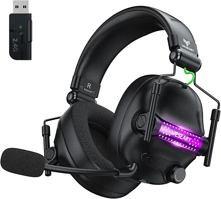 Bluetooth Kopfhörer, 2,4G Wireless Gaming Headset mit Mikrofon für PS5, PS4, PC, Switch, Mac, Faltbarer Surround Sound Noise Cancelling mit LED Licht, Über 50 Stunden Akkulaufzeit