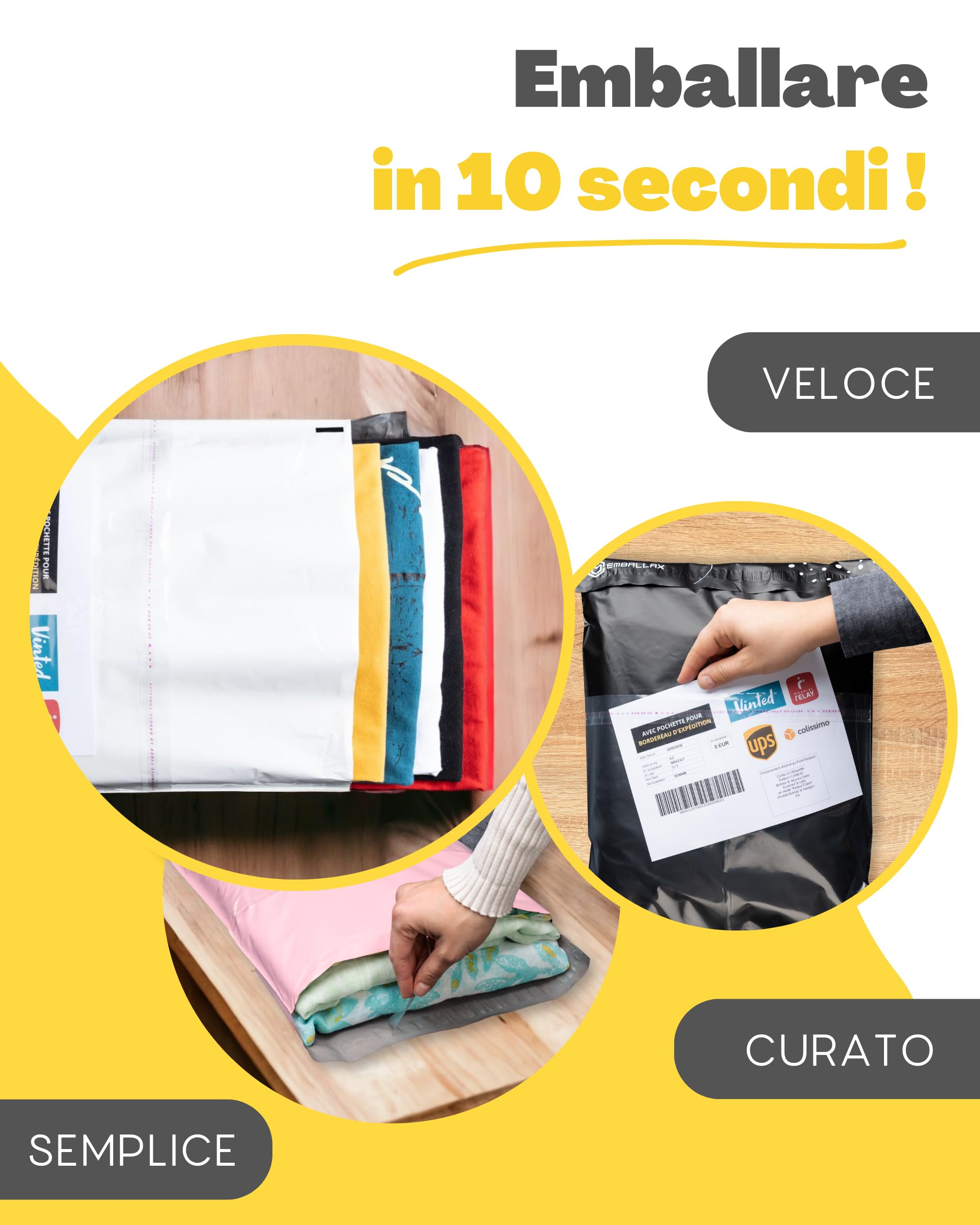 EMBALLAX Sacchetti Spedizione in Plastica XXL 60x45cm Non Trasparenti Resistenti Buste con Tasca per Bollettino