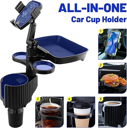 Miniatura 3 de Bandeja para portavasos de automóvil, soporte ajustable para portavasos de automóvil, soporte para teléfono con bandeja de alimentos, expansor