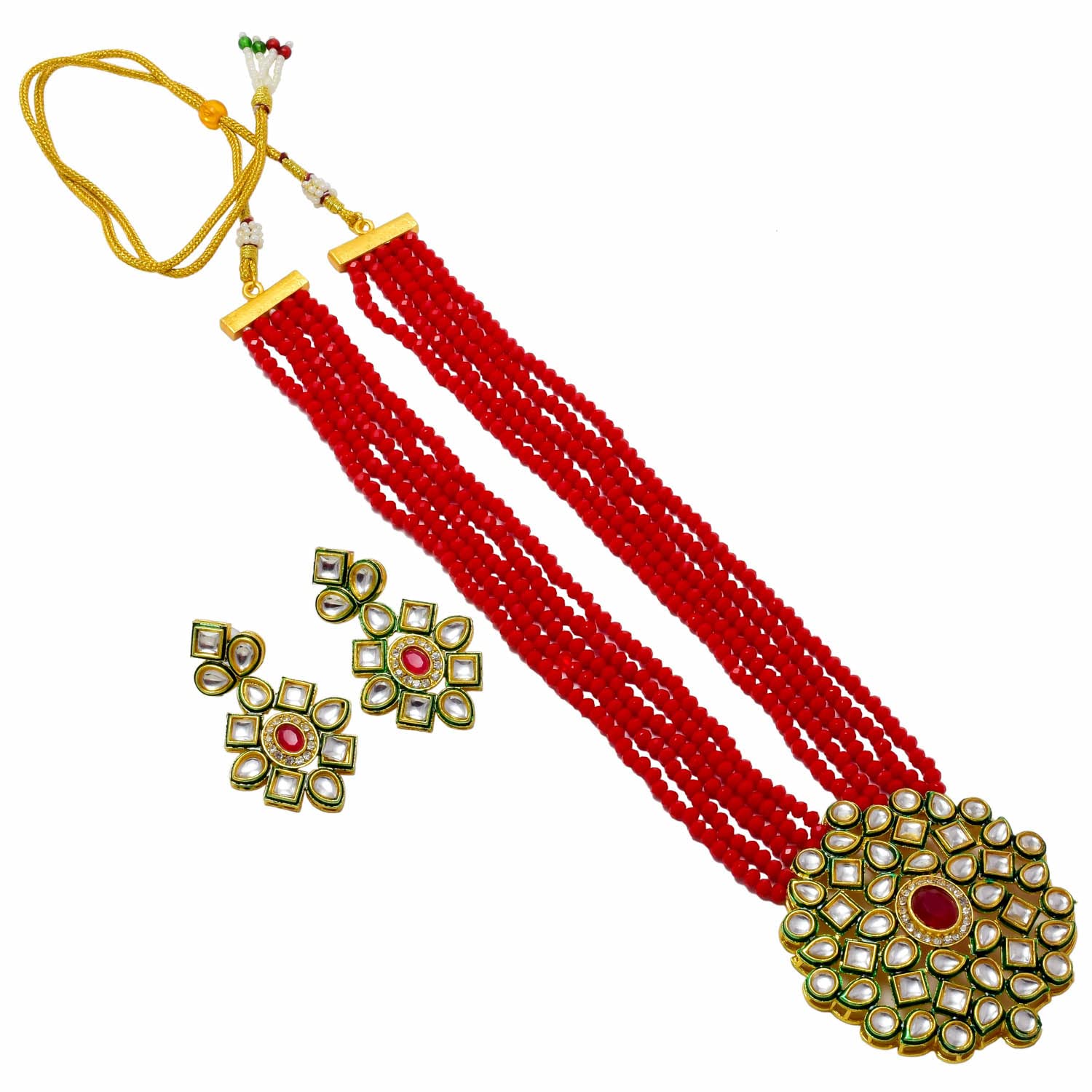 Jewar MandiNecklace Set Gold Plated Polki Ad Cz Multi-Stones Handmade Meena Work Jewelry for Women & Girls