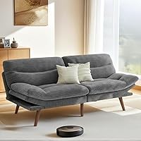 Pipishell 66" Grey Corduroy Futon Sofa Bed with Adjustable Backrest & Armrests - Convertible Sleeper for Small Spaces, Offices & Guest Rooms