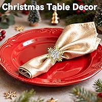 Vista 6 de ZeeDix Juego de 8 servilleteros de copos de nieve dorados de Navidad, anillos de servilletas para mesa de comedor, decoración de mesas rústicas