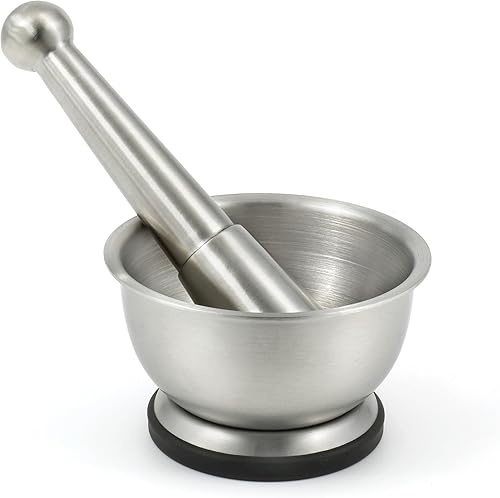 Miniatura 1 de 75552 - Molinillo de especias de acero inoxidable cepillado, juego de mortero y mortero/Molcajete (1 taza), utensilios de cocina de calidad para tu