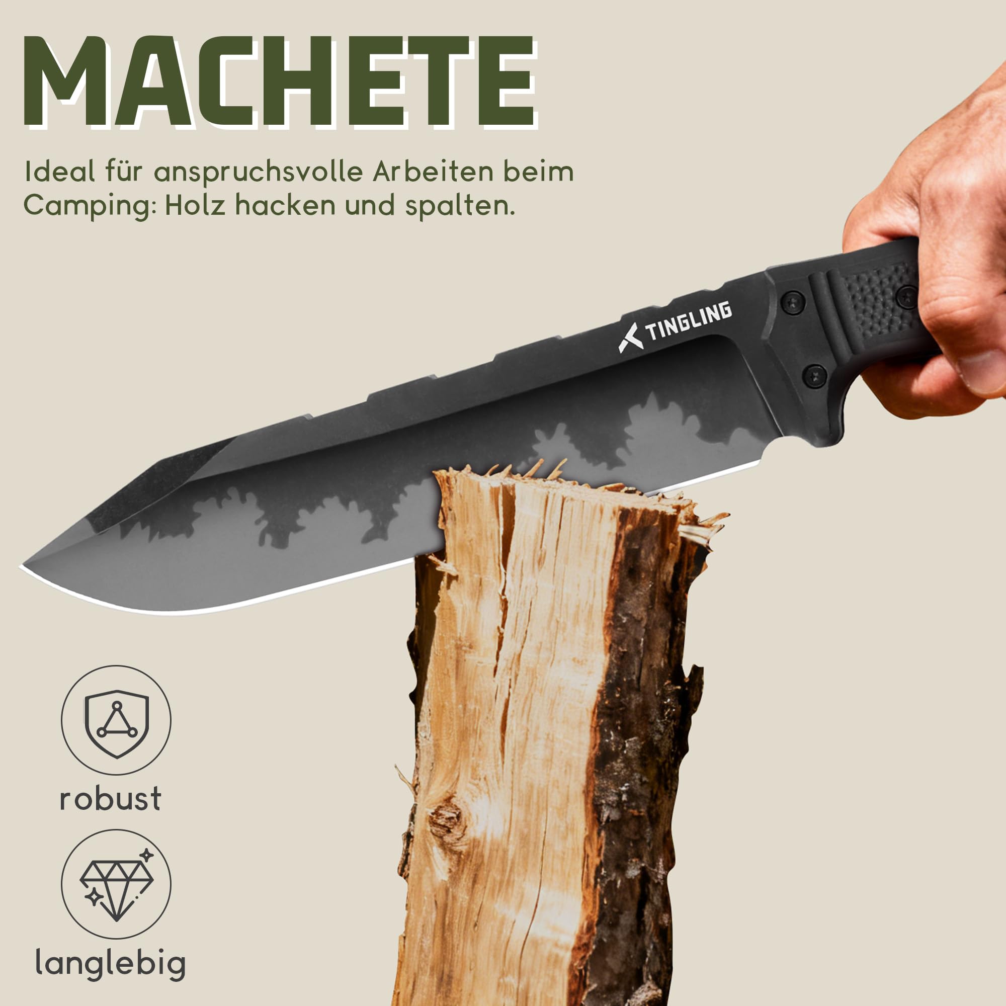 Machete Scharf Echt Buschmesser: Groß Macheten Garten Feststehende Klinge, Survival Messer Bushcraft Überlebensmesser, Schwarz Griff