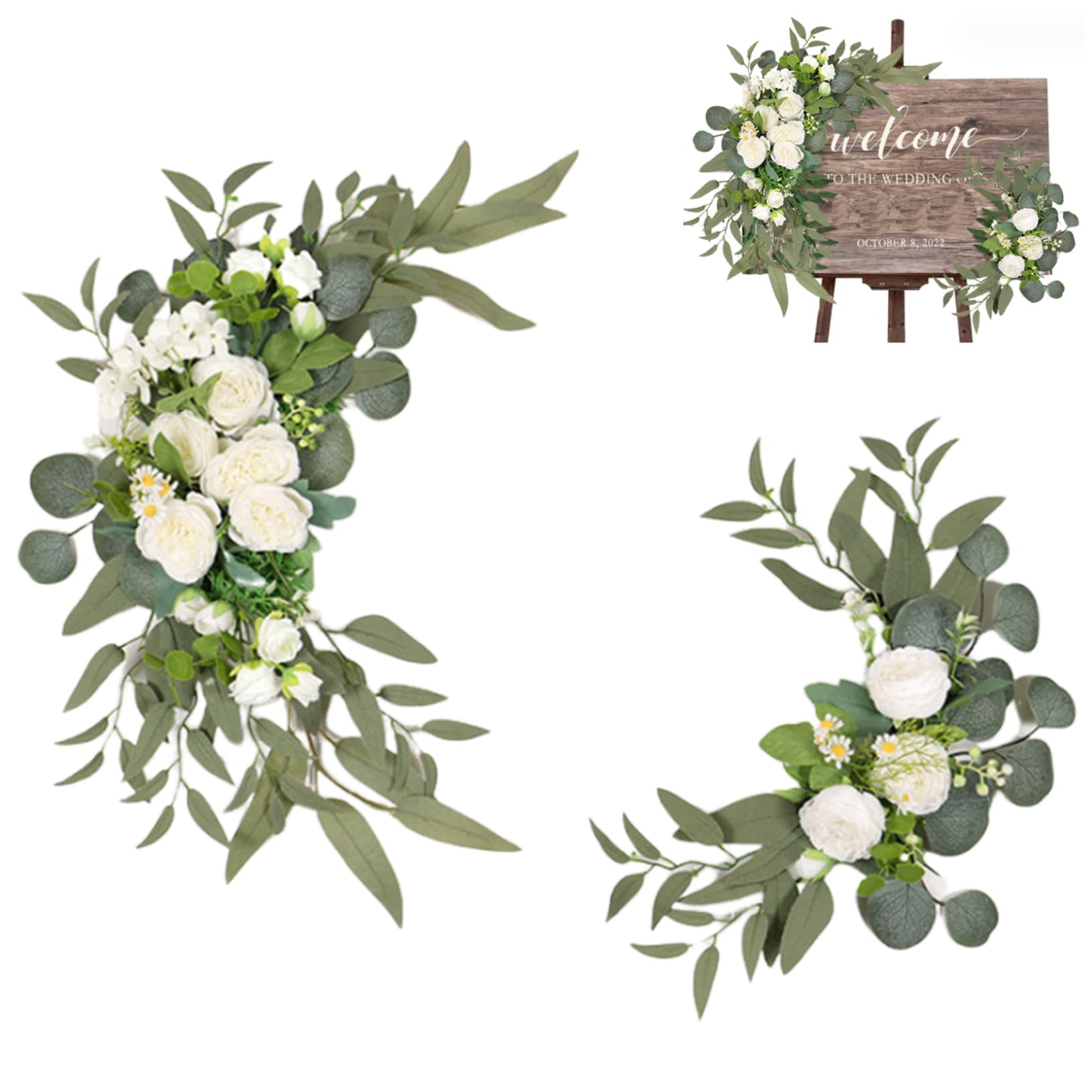 eurNhrN Flores de Arco de Boda 2pcs Peony Realistic Peony Flores para la Boda de Bienvenida Signo de Seda Decorativa Willow Willow Peony White