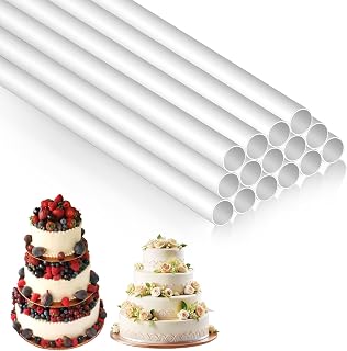 15Pcs White Plastic Cake Dowel Rods, Plastic Hollow Cake Sticks Supporting Cake Round Dowels Straws for Tiered Cake Construction and Stacking (9.5 Inch)