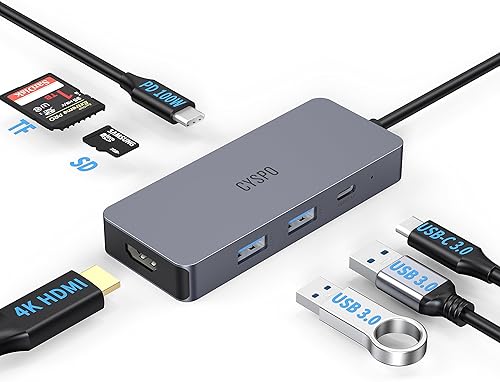 Mini concentrador USB C, estación de acoplamiento para portátil USB C de viaje, base USB C 7 en 1 con HDMI 4K, 2 USB 3.0, 100 W PD, USB-C 3.0,