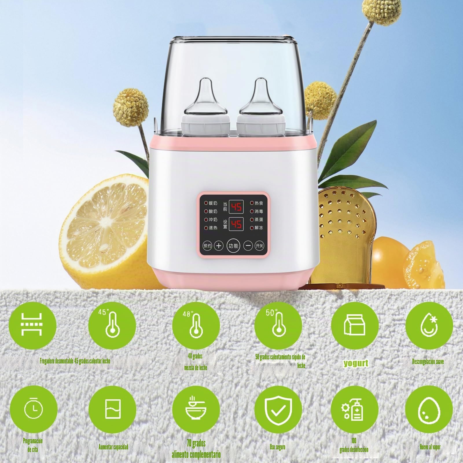 Calentador de biberones 8 en 1, esterilizador para biberones, calentador rápido de biberones, calentador de biberones para bebés, calentador rápido de alimentos para bebés y descongelación con