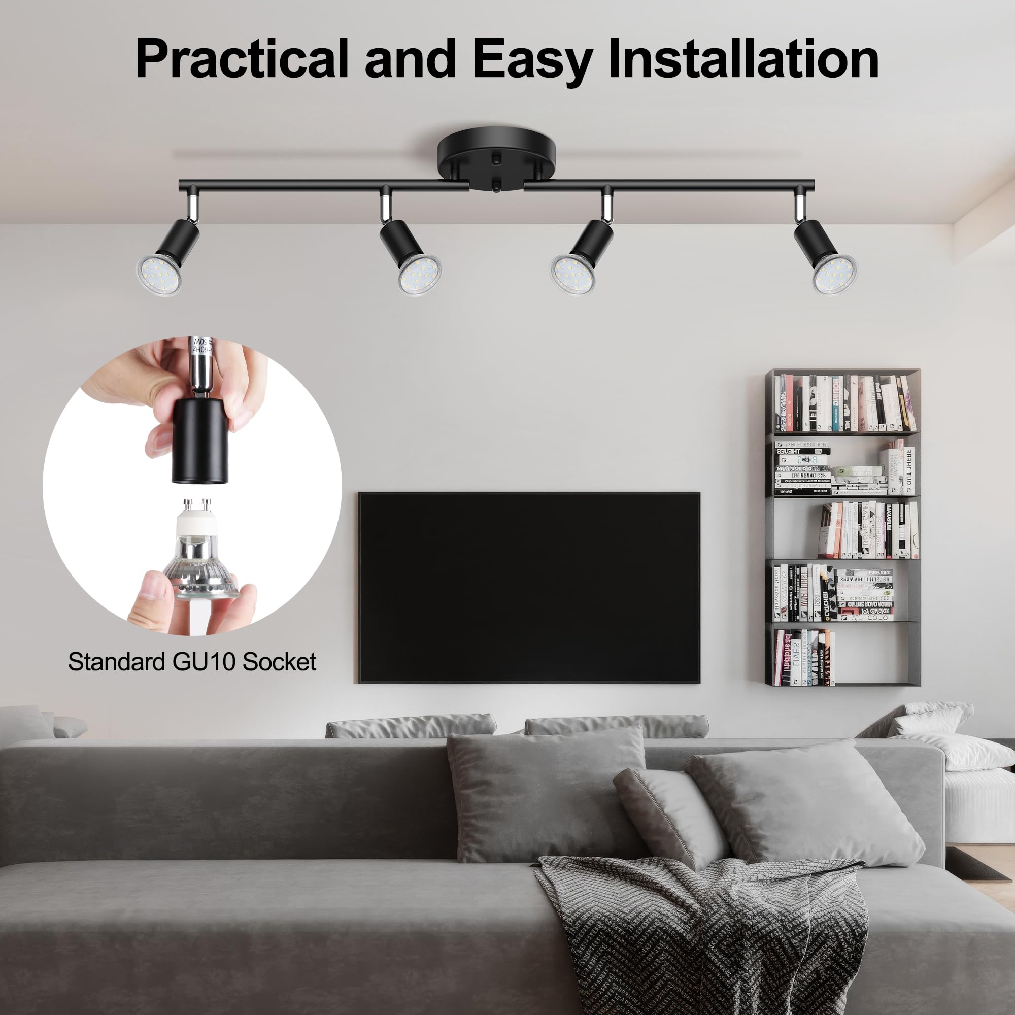 Kitchen Living Room Ceiling Light 4-Way Rotatable Track Lighting Kit ...