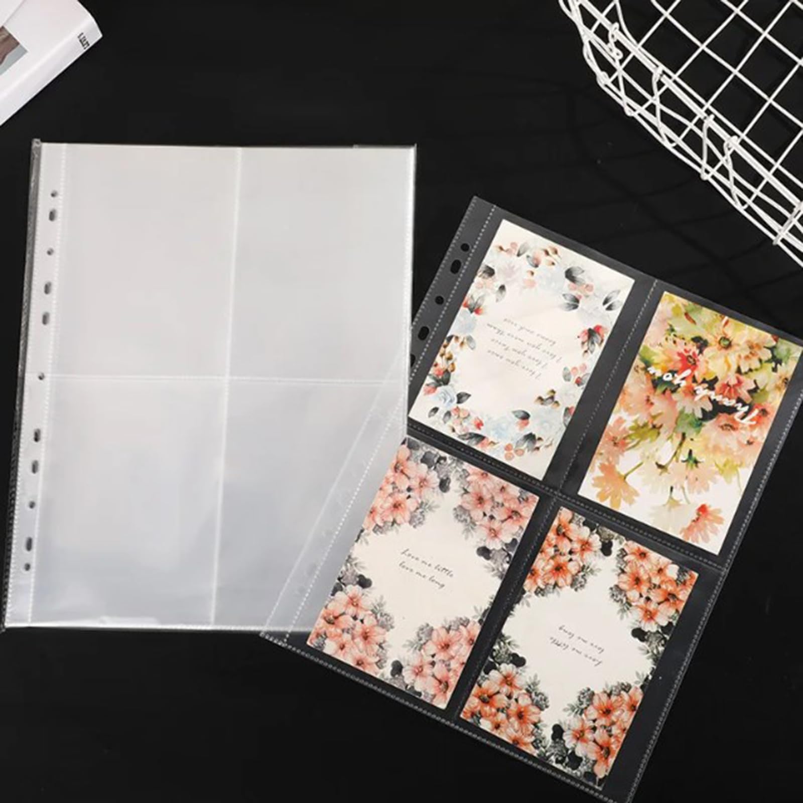 30 Stück Transparent Postkartenhüllen Fotohüllen A5 Postkarten Doppelseitig Fotohüllen 4 Taschen Foto Seitenschutz Fotoalbum Nachfüllseiten für Familien, Hochzeits