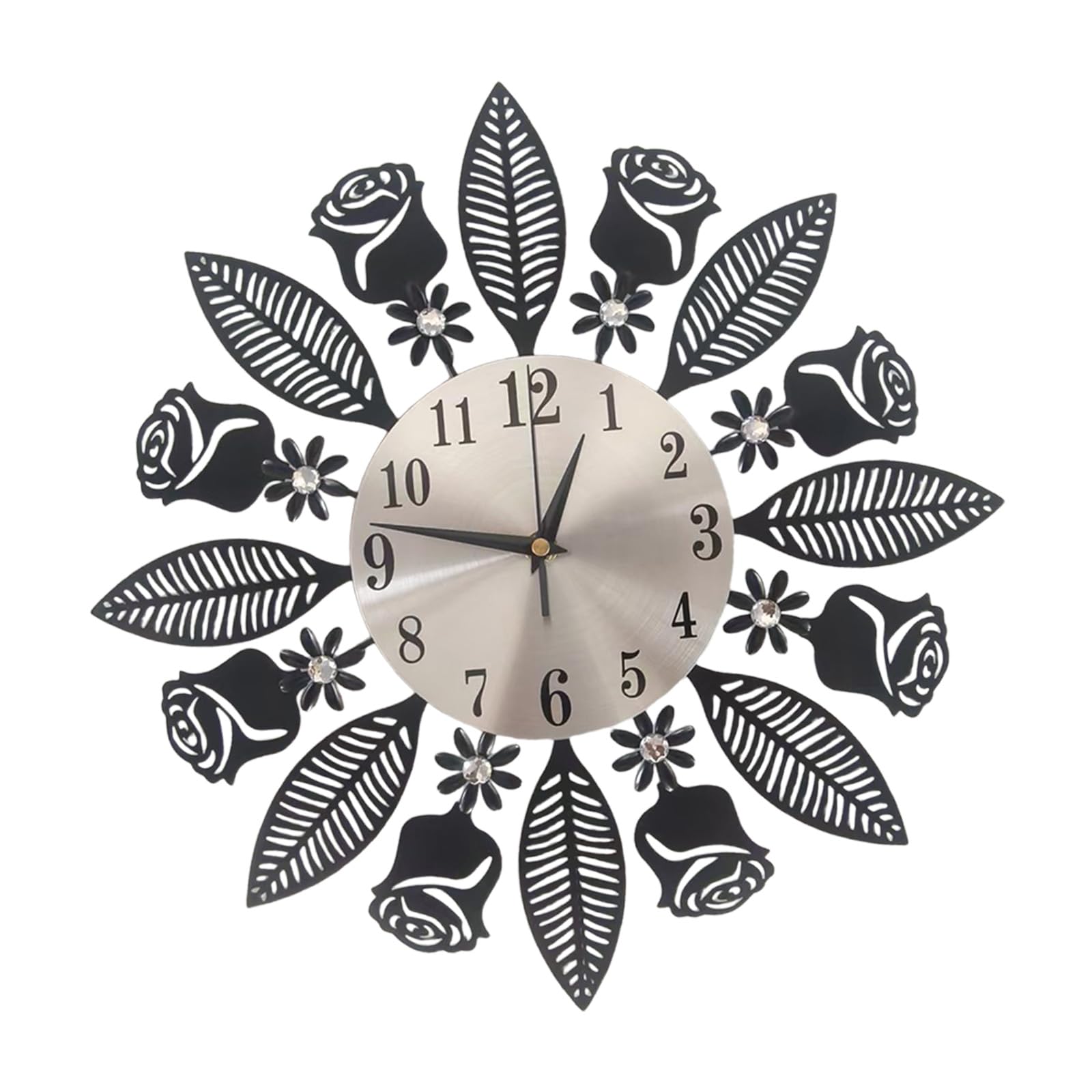 HDOYTXXM Metal Wall Clock with Minimalists Rose and Crystal Quiet Movement Battery Operated Ideal for Home Easy Setups Metal Not Ticking Quiet Wall Clock