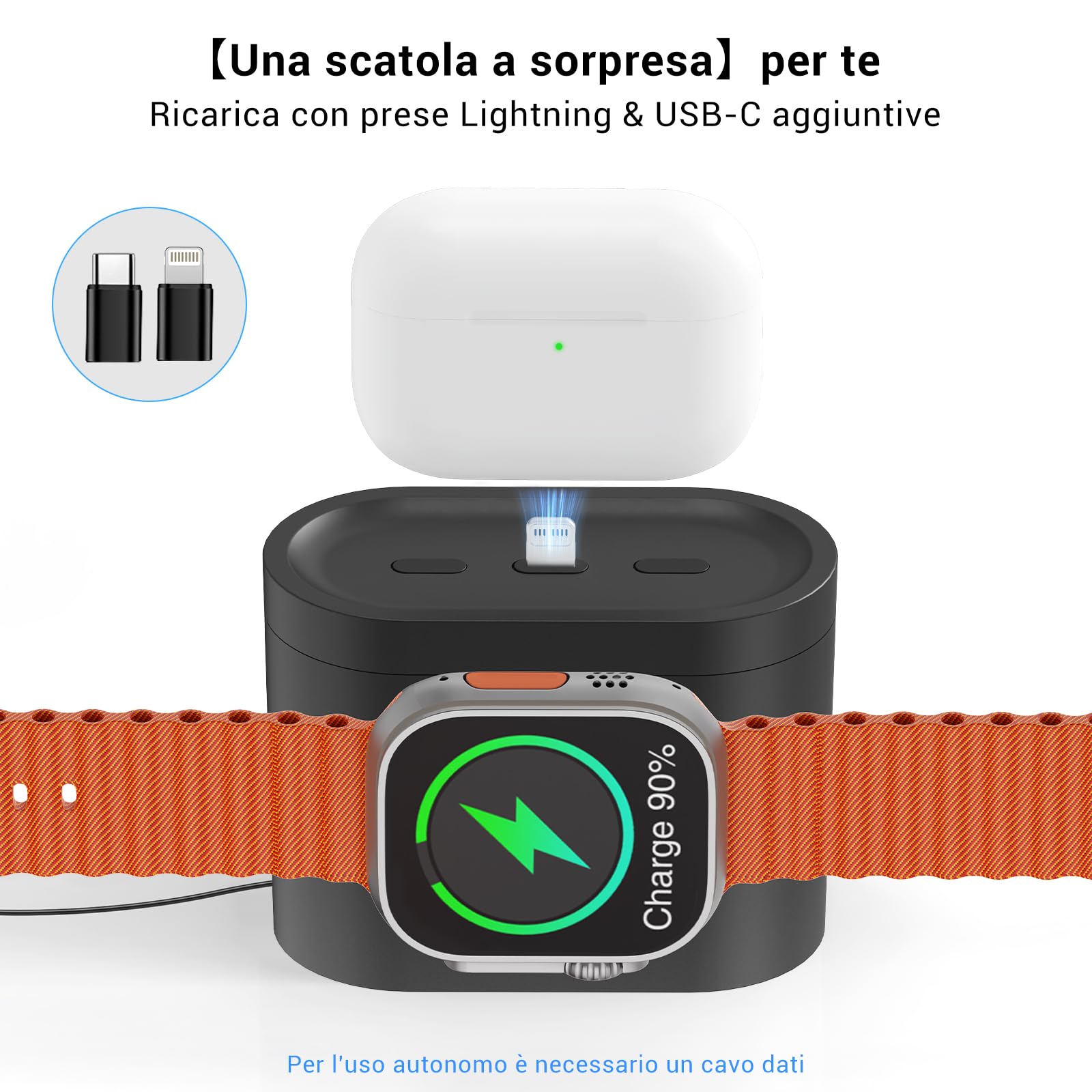 【2025 Upgrade】3 in 1 Caricatore Wireless iPhone Apple Watch AirPods, Caricabatterie per Samsung, Lampada da comodino touch, senza fili, 3 funzioni, sveglia, stazione di ricarica 16/15/14/13 accessori