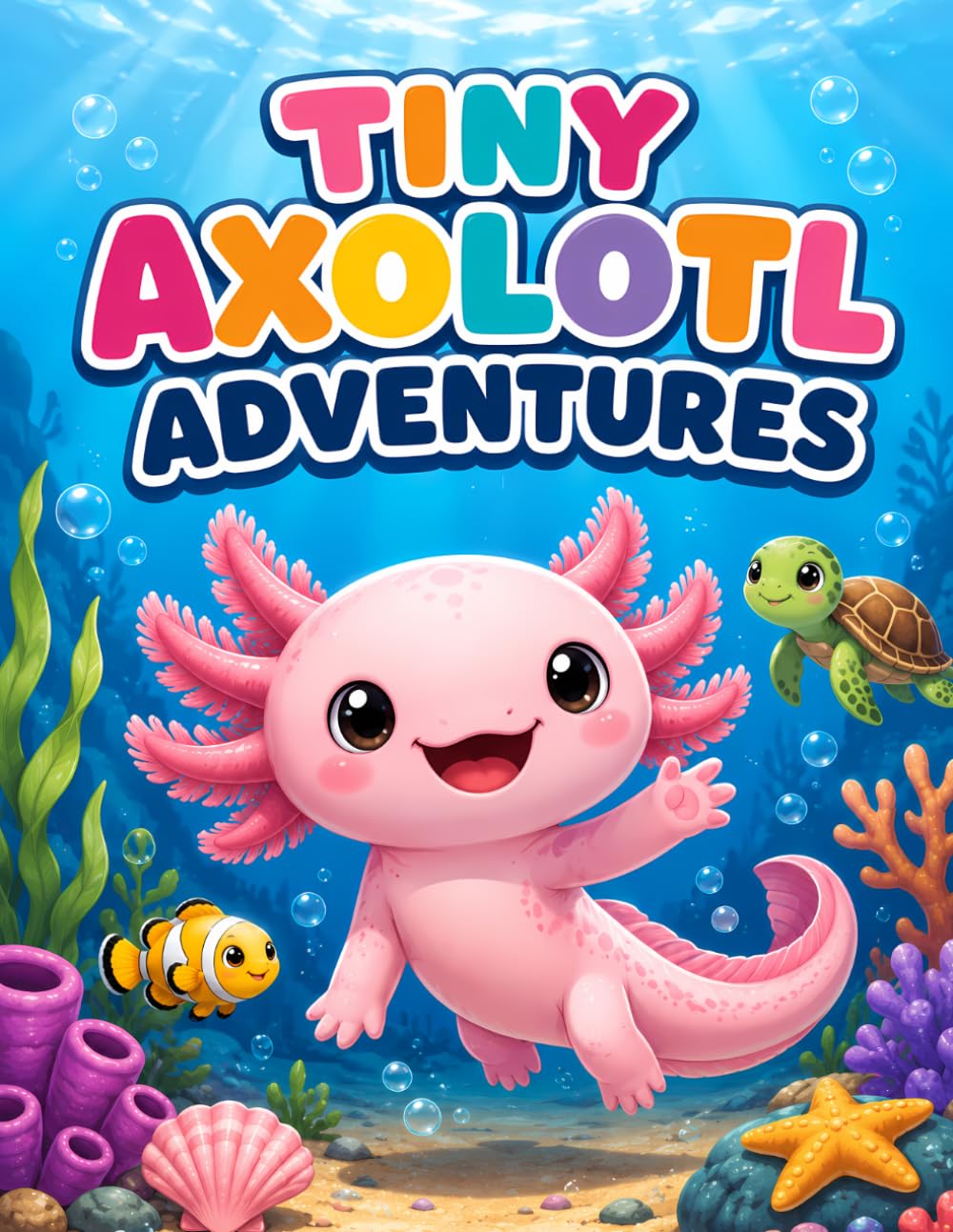 Tiny Axolotl Adventures: A Cute and Fun Coloring Book for Kids with Adorable Axolotls, Underwater Scenes, Ocean Friends, and Easy Relaxing Designs