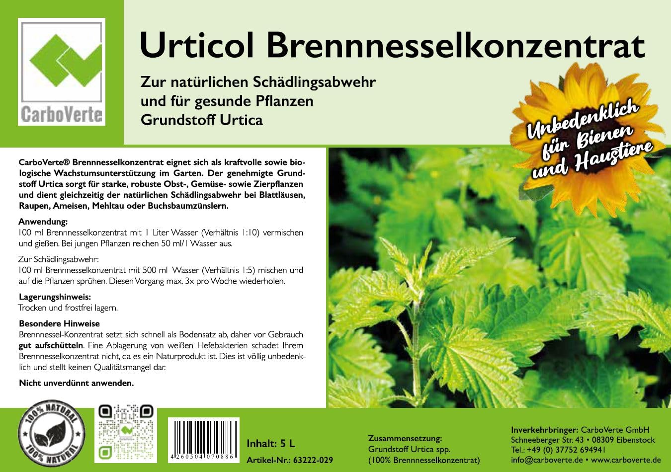 Natürliche Brennnesseljauche, Brennnesselsud 5 Liter, Grundstoff Urtica, handgemacht, für vitale Pflanzen und zur Schädlingsabwehr, 100% natürlich