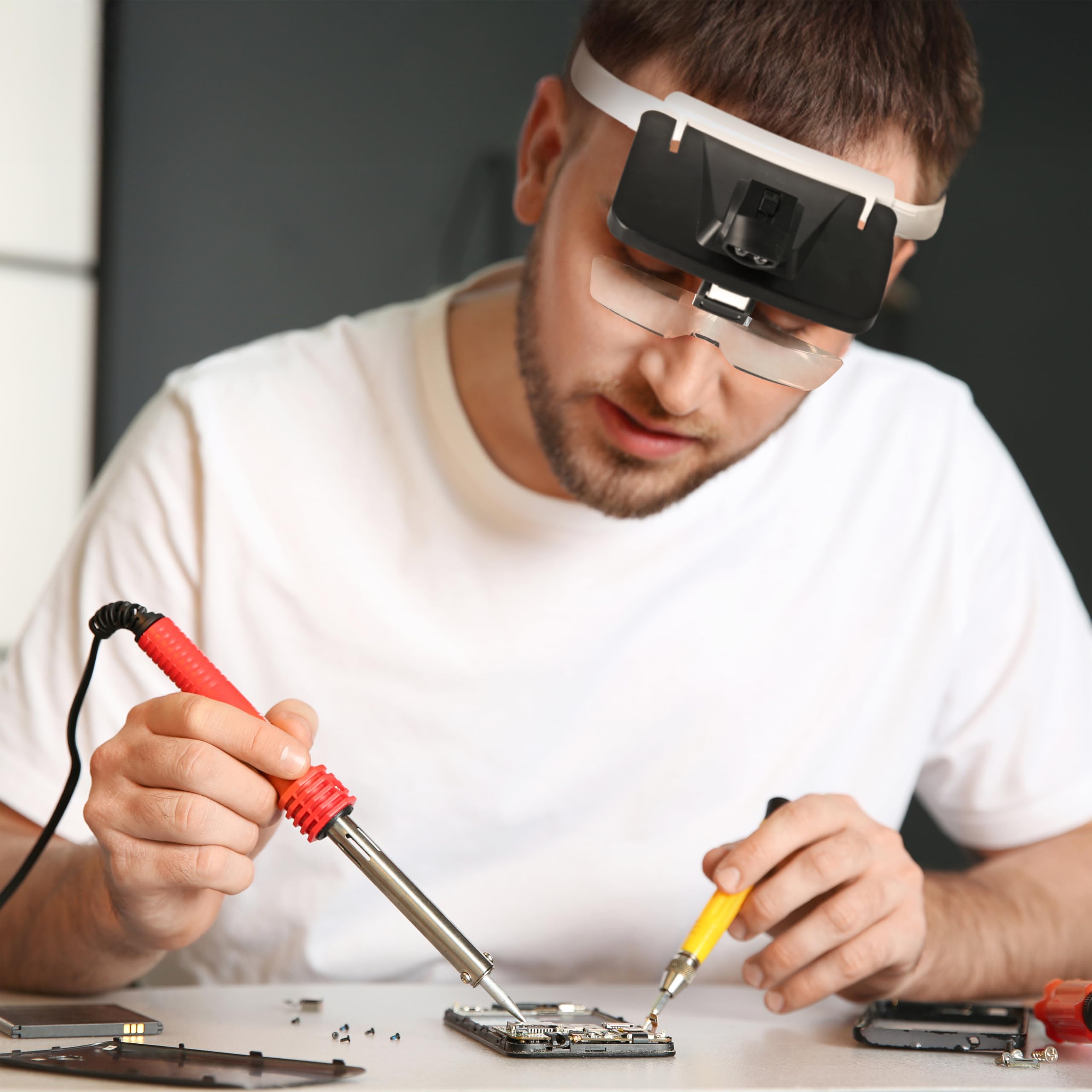 The Beadsmith LED-Lupe mit Stirnband – 5 Vergrößerungslinsen (1,0-Fach, 1,5-Fach, 2,0-Fach, 2,5-Fach, 3,5-Fach), Zwei LED-Leuchten, inklusive Aufbewahrungskoffer