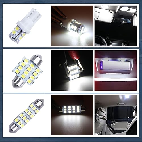 Miniatura 6 de Dewkou Kit de 20 bombillas LED para interiores, T10, 1.220 in, 1.614 in, luz de marcador lateral, luz de lectura de doble punta, luz de matrícula,