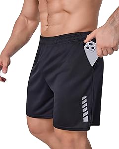TEEPIRE Men's Athletic Shorts with Pockets and Elastic Waistband, Quick Dry Activewear Workout Short for Gym, Running