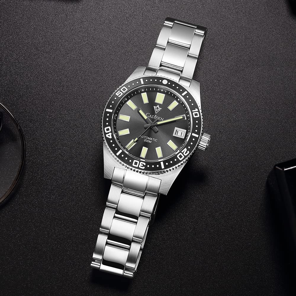 RollsTimi CADISEN 2024 Montre Homme 20 Bar Montre de plongée Homme NH35A Montre Automatique Montre mécanique 38mm Saphir C3 Horloge Lumineuse C8207 (Le Noir)