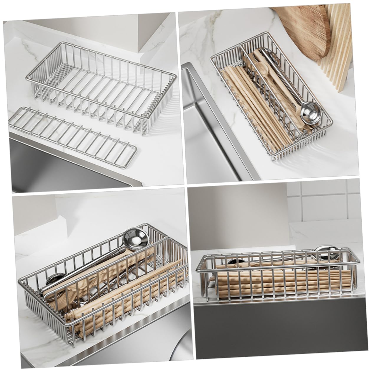 Portaposate da Cassetto in Acciaio Inox Argento 2 Pezzi