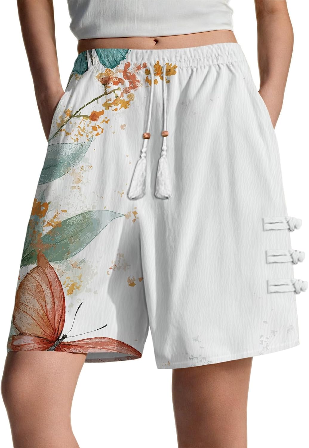 Shorts with Pockets for Women Lightweight Breathable Loose-Fit Elastic Waist Shorts Gym Yoga Wide Leg Activewear