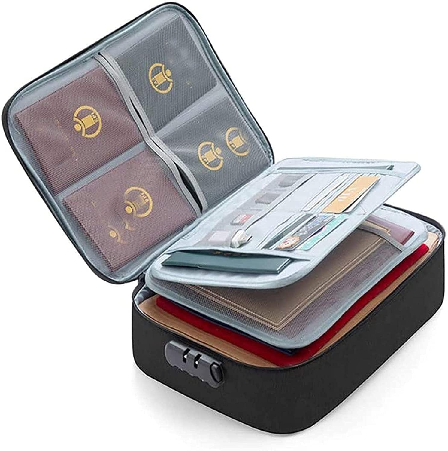 Document Organizer waterproof storage Bag,File Storage Bag Large Size Portable Important Holder Box with Safe Lock and Shoulder Strap Multi-Layer Travel Filing for Files Home,office(Multicolor)-image-26