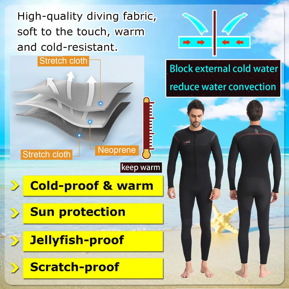 TOVCHEI Men One-Piece Wetsuit Women 1.5MM Long Sleeve Diving Suit Warm Sunscreen Anti Jellyfish for Scuba Surfing Snorkeling,Black,L