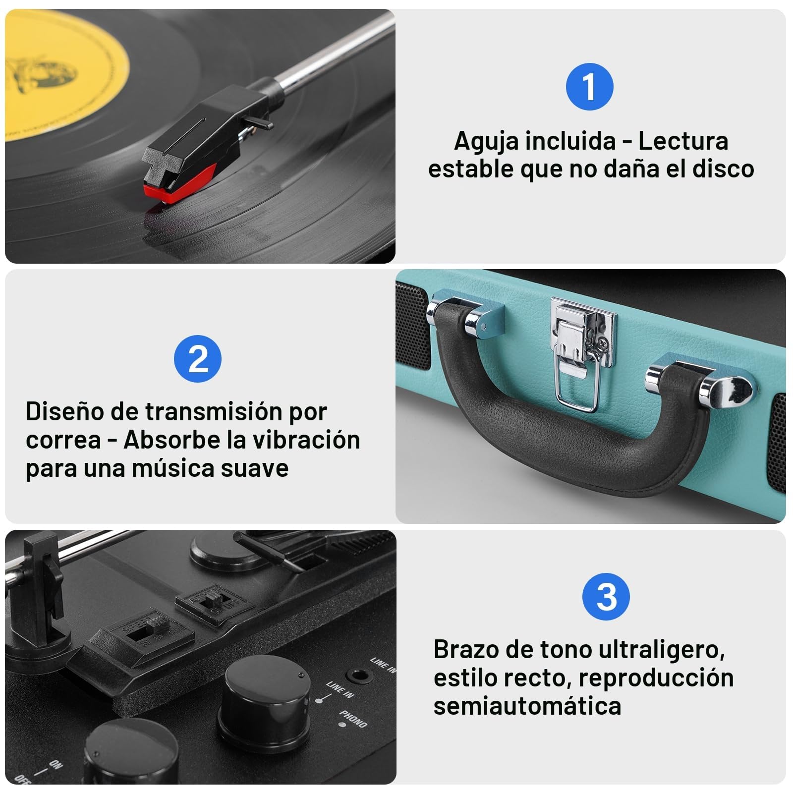 Giratorios de Vinilo, Mersoco Tocadiscos Bluetooth,fonógrafo Vintage con 3 velocidades y Altavoces Integrados,Salida RCA y AUX-in Incluido