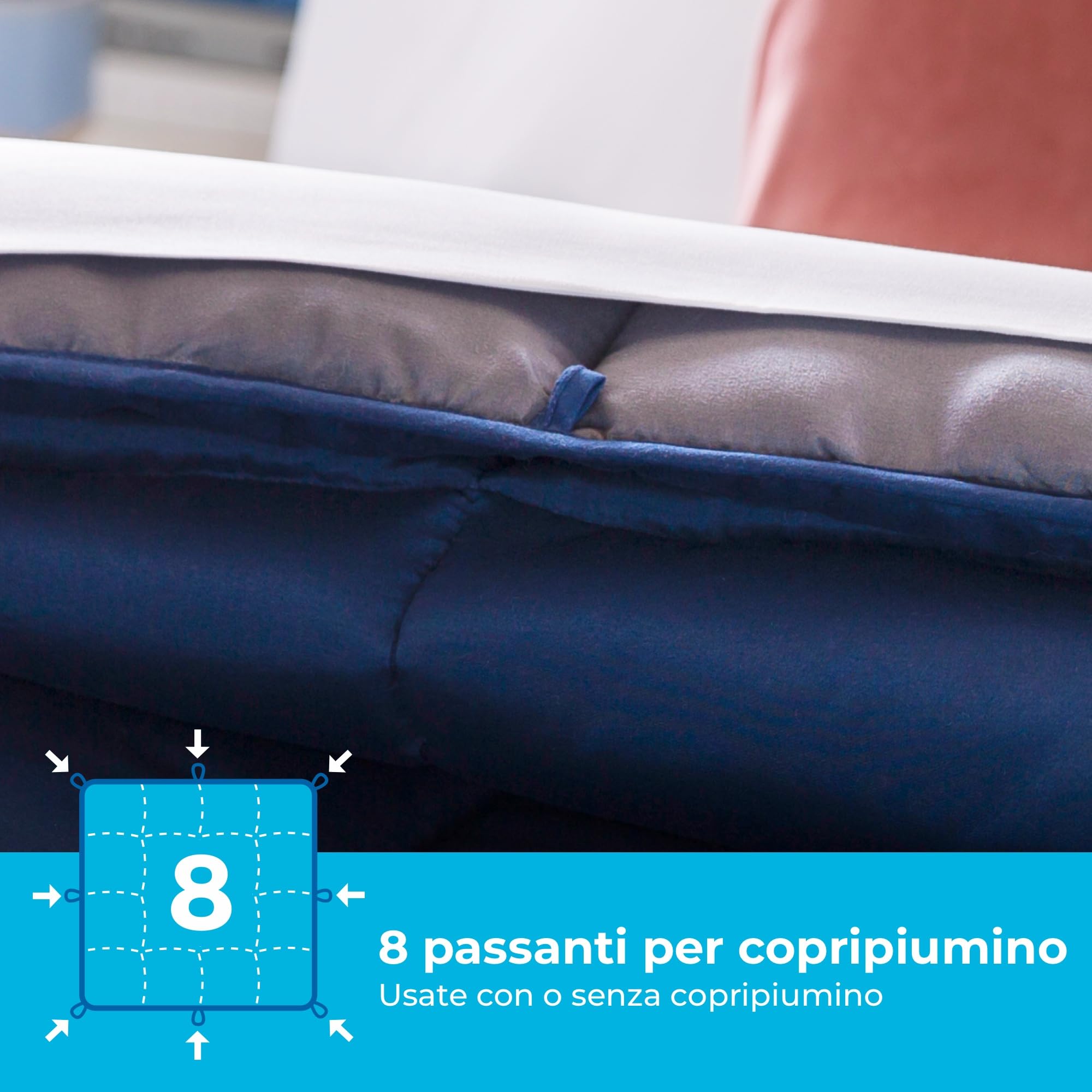 Linenspa Trapunta in Microfibra – Piumino 4 Stagioni – ultra morbido – Piumone Matrimoniale (220 x 240 cm) – Blu Navy/Grafite