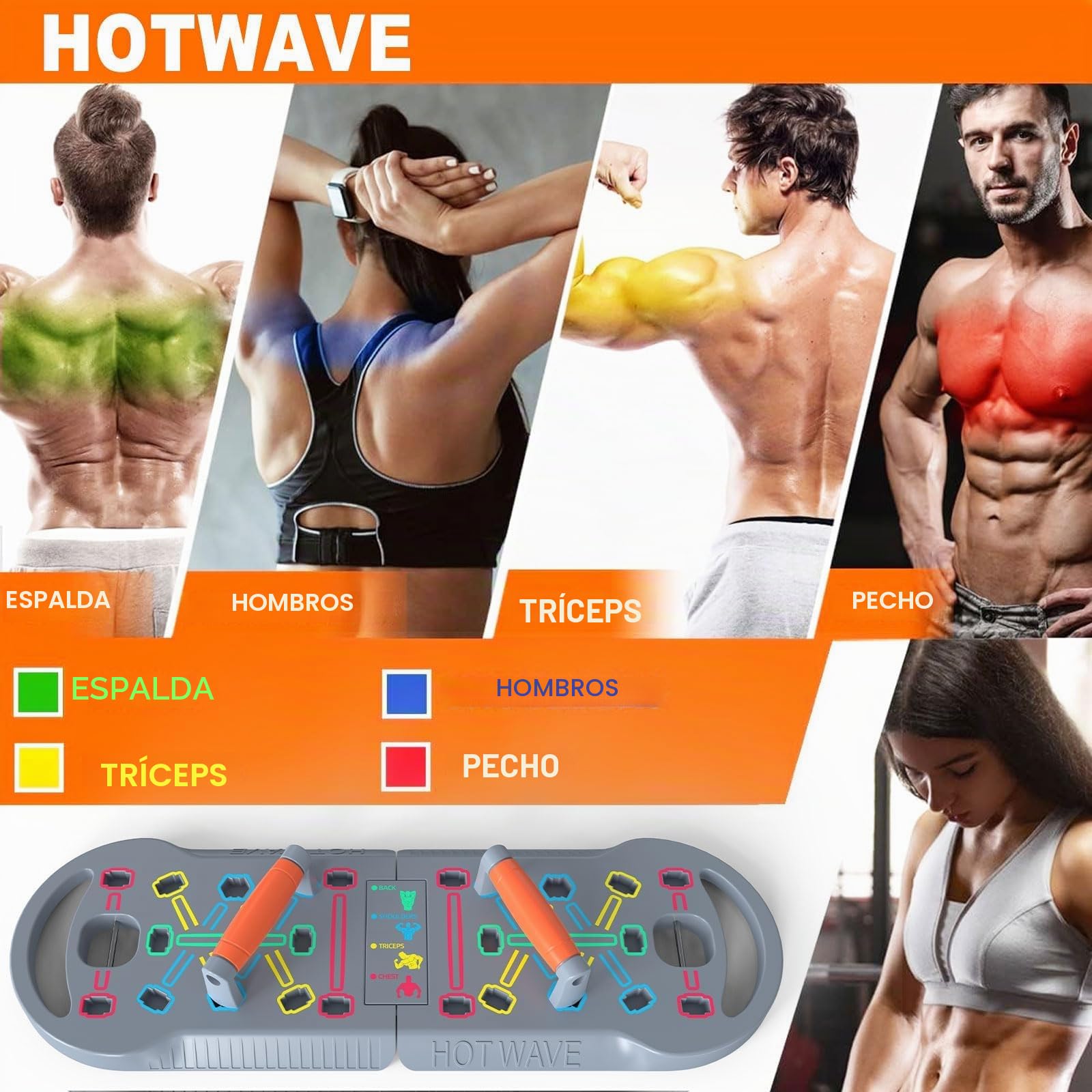 HOTWAVE Equipo de Ejercicio portátil con 16 Accesorios de Gimnasio. Tabla de Ejercicios 20 en 1, Bandas de Resistencia con Rodillo Abdominal, Entrenamiento de Cuerpo Completo en casa