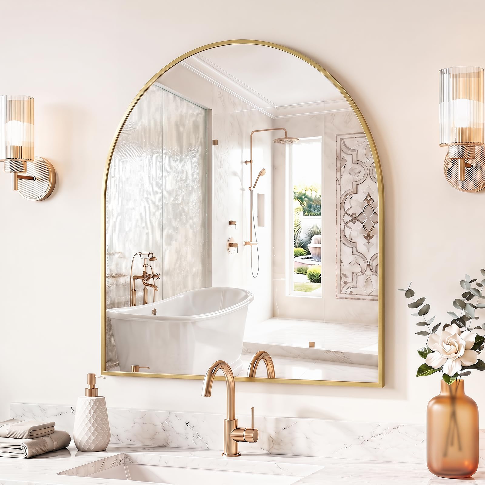 Sweetcrispy 31"x32" Arched Bathroom Mirror, Bathroom Mirrors for Over Sink